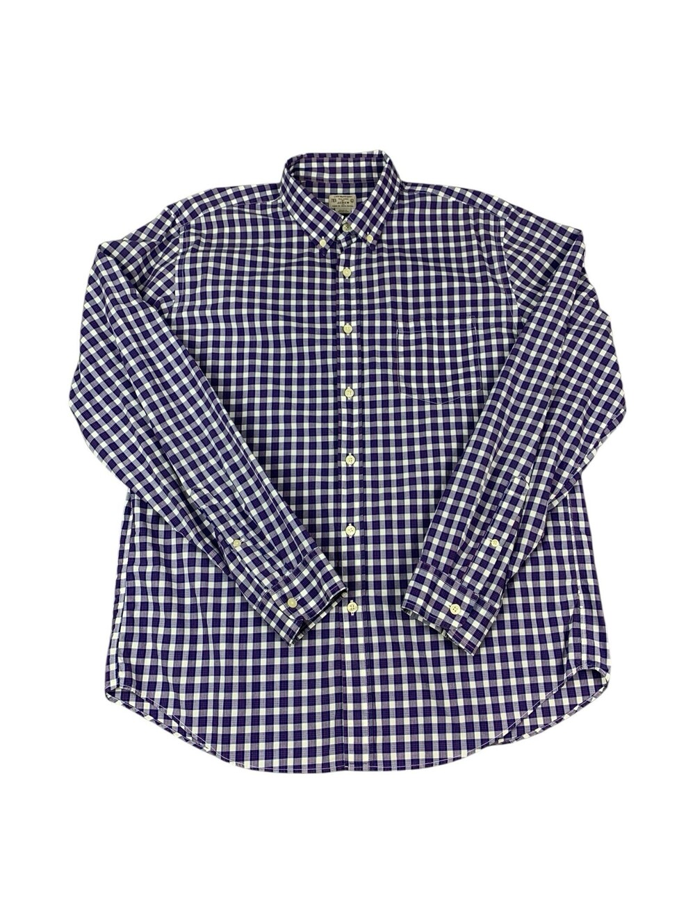 J Crew Long Sleeve Button Up Shirt Lightweight Cotton, Purple Plaid, Mens Large
